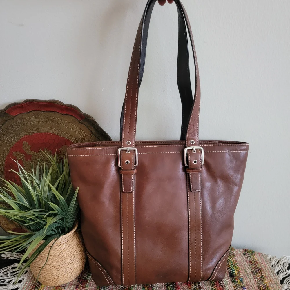 Coach Brown Leather Tote Bag Vintage Purse Boho